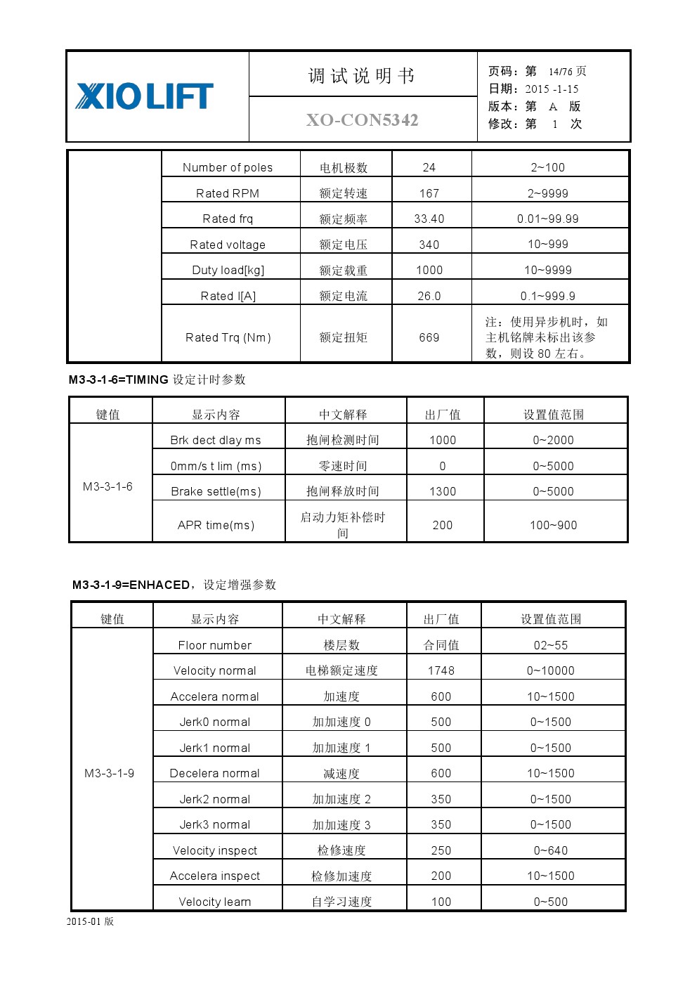 西奧xocon5342電梯調試資料